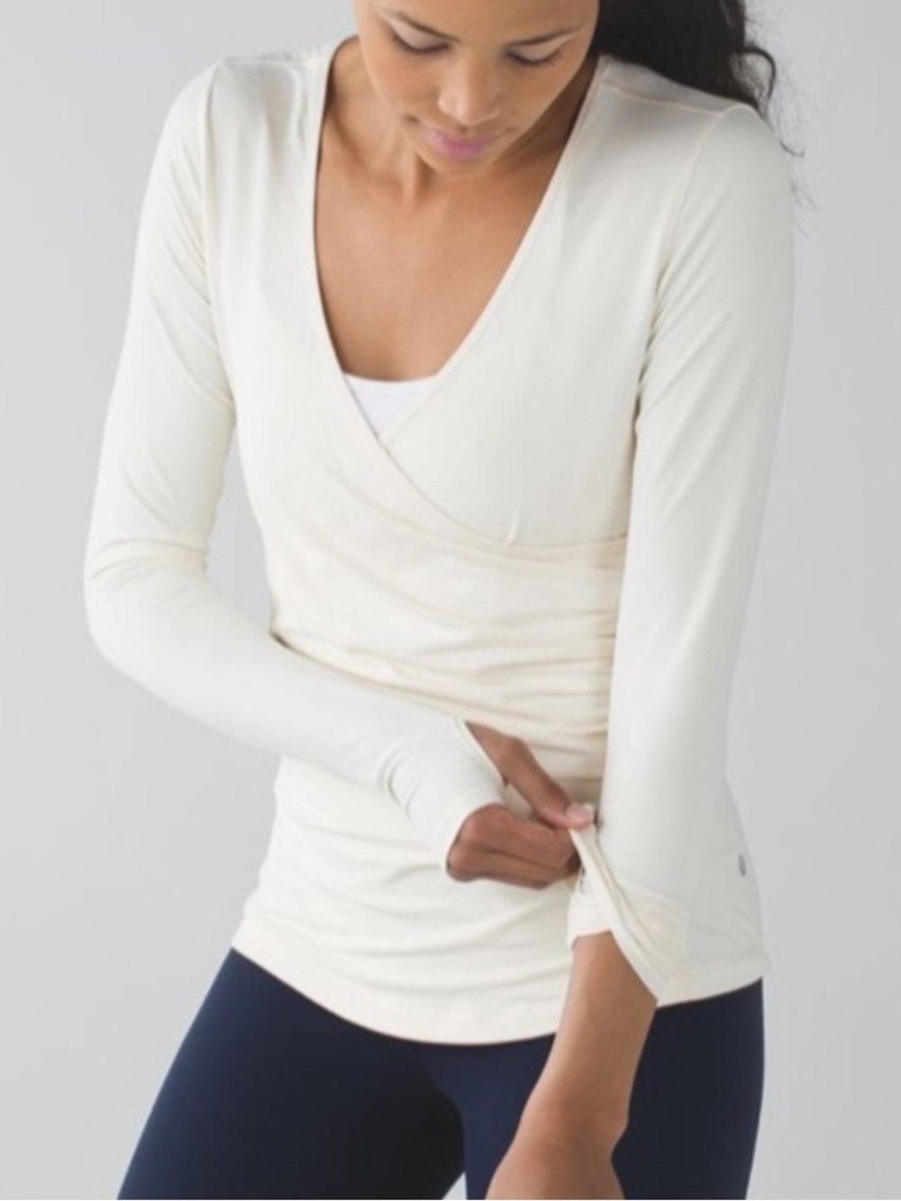 LULULEMON Sunset Salutations Long Sleeve Top Angel Wing Sz 6 Neutral Ivory Yoga